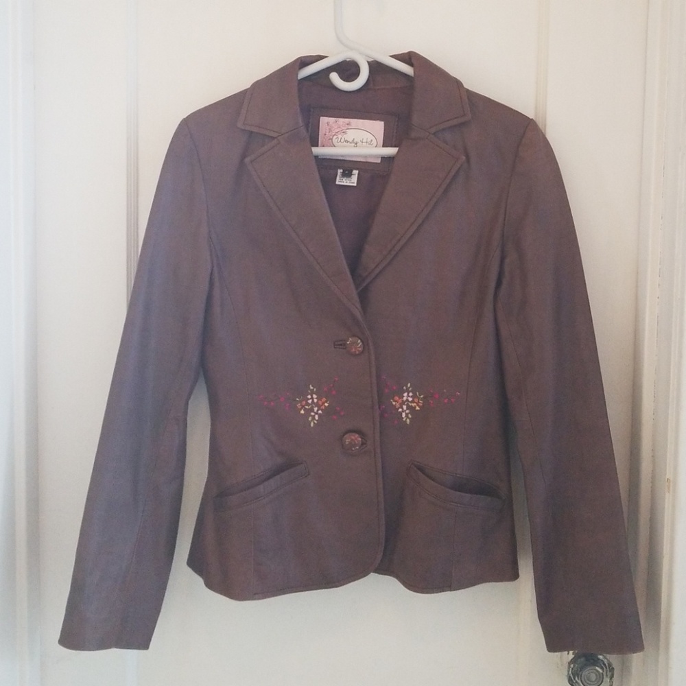 Brown leather embroidered jacket